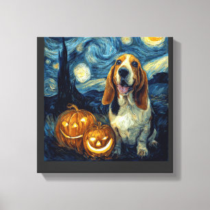 Süßer Basset Hound Hund Halloween Jack O Lantern K Leinwanddruck