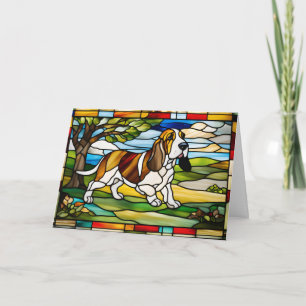 Süßer Basset Hound in Buntglas Karte