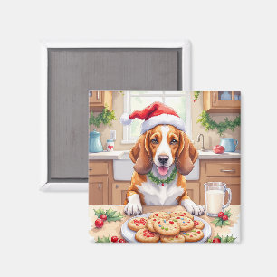 Süßer Basset Hound stiehlt Weihnachtskekse Magnet