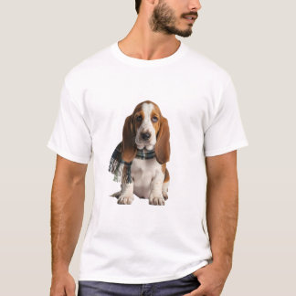 Süßer Basset-Hound-Welpe mit karierter Schärpe T-Shirt