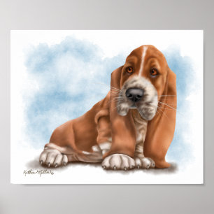 Süßer Basset Hound-Welpen-Cartoon Poster