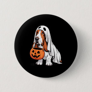 Süßer Basset-Hund-Geisterkostüm mit Kürbis Button