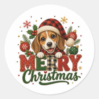 Süßer Beagle Frohe Weihnachten Runder Aufkleber