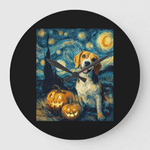 Süßer Beagle Hund Halloween Jack O Lantern Kürbis Große Wanduhr