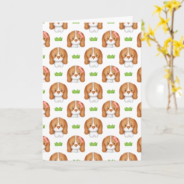 Süßer Beagle-Hund im Wasserfarb-Stil  Karte (Gelbe Blume)