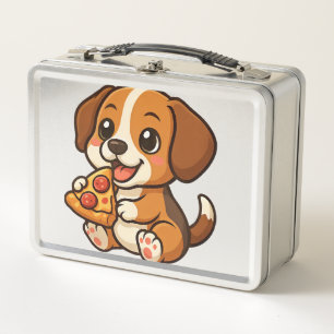Süßer Beagle-Hund Pizza Pizza Liebhaber Cartoon Metall Brotdose