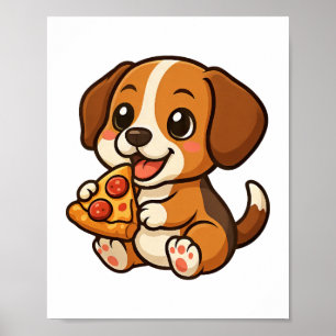 Süßer Beagle-Hund Pizza Pizza Liebhaber Cartoon Poster