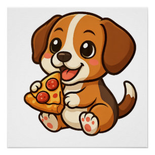 Süßer Beagle-Hund Pizza Pizza Liebhaber Cartoon Poster