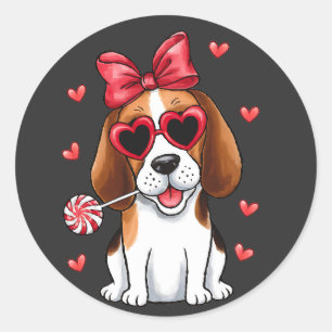 Süßer Beagle mit Lollipop zum Valentinstag Runder Aufkleber