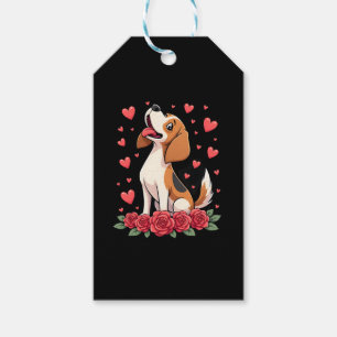 Süßer Beagle mit roten Rosen Herzen Floral Valenti Geschenkanhänger
