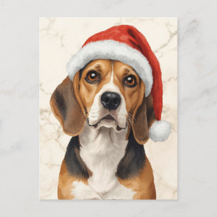 Süßer Beagle mit Santa-Hut Aquarell Feiertagspostkarte