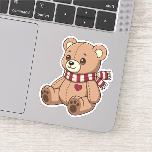 Süßer beiger Teddybär mit gestreifter Schal Aufkleber