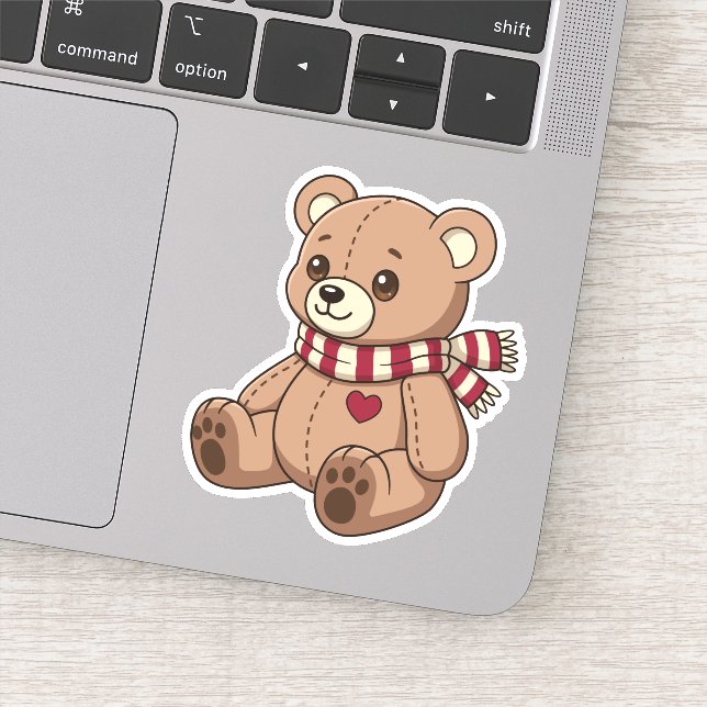 Süßer beiger Teddybär mit gestreifter Schal Aufkleber (Detail)