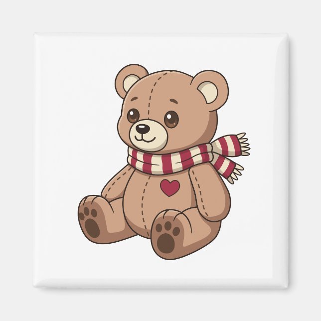 Süßer beiger Teddybär mit gestreifter Schärpe Magnet (Vorne)