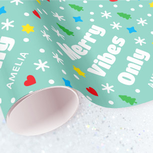 Süßer benutzerdefinierter Name Feiertags-Retro-Grü Geschenkpapier