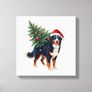 Süßer Berner Sennenhund in einem Weihnachtsbaum fü Leinwanddruck