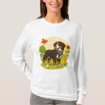 Süßer Berner Sennenhund mit Sonnenblume und Schmet