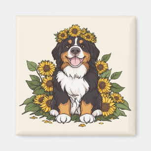Süßer Berner Sennenhund mit Sonnenblumenkrone Magnet