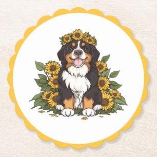 Süßer Berner Sennenhund mit Sonnenblumenkrone Untersetzer