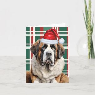 Süßer Bernhardiner Weihnachtsmann Hund Kariert Wei Feiertagskarte