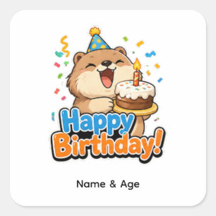 Süßer Biber & Kuchen Benutzerdefinierte Geburtstag Quadratischer Aufkleber