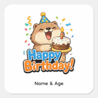 Süßer Biber & Kuchen Benutzerdefinierte Geburtstag Quadratischer Aufkleber