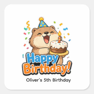 Süßer Biber & Kuchen Benutzerdefinierte Geburtstag Quadratischer Aufkleber