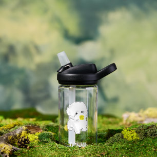 Süßer Bichon Frise Hund mit Entenschnabelmaulkorb Trinkflasche