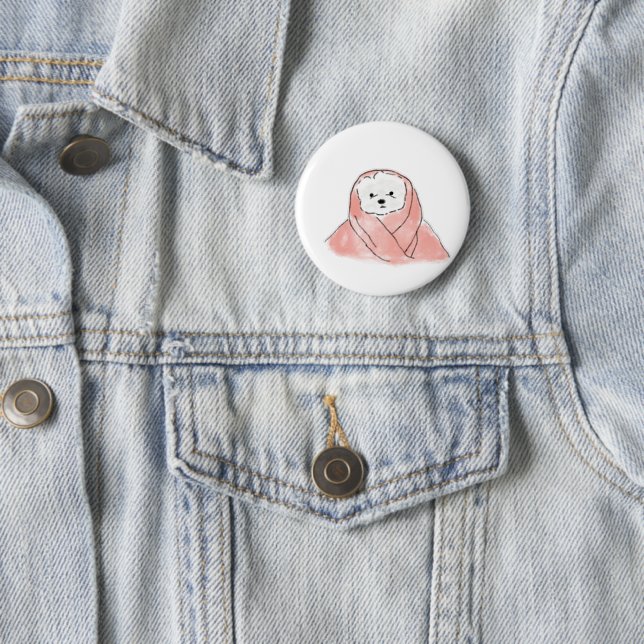 Süßer Bichon Frise in rosa Decke gewickelt Button (Beispiel)