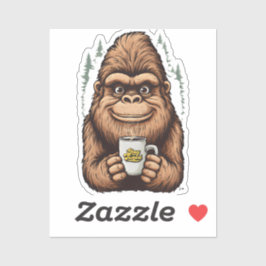 Süßer Bigfoot trinkt Kaffee Lustiger Sasquatch Aufkleber