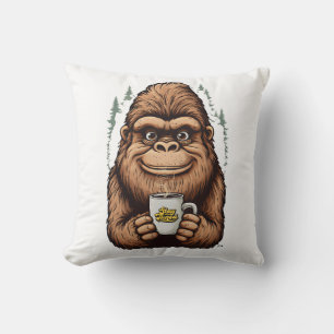 Süßer Bigfoot trinkt Kaffee Lustiger Sasquatch Kissen