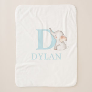 Süßer blauer Aquarell-Baby-Elefant-Monogramm & Nam Sherpadecke