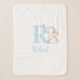 Süßer blauer Aquarell-Baby-Elefant-Monogramm & Nam Sherpadecke