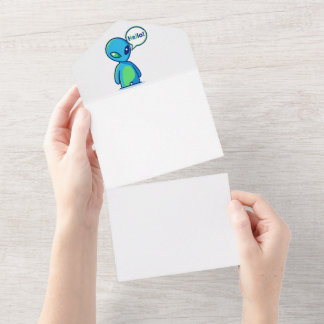 Süßer blauer Außerirdischer sagt Hallo All In One Einladung