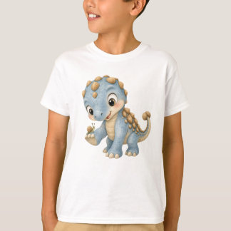 Süßer blauer Baby-Ankylosaurus hält Schnecken-Kind T-Shirt