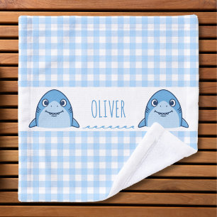 Süßer blauer Baby-Hai-Gingham-Name Waschlappen