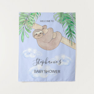Süßer blauer Baby-Junge-Faultier-Baby-Party Wandteppich