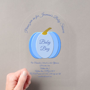 Süßer blauer Baby-Junge-Kürbis individuelle Babypa Acryleinladungen