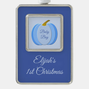 Süßer blauer Baby-Junge-Kürbis individuelles 1. We Rahmen-Ornament Silber