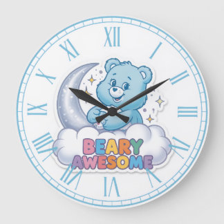 Süßer blauer Bär Mond & Sterne "Beary Awesome" Kin Große Wanduhr
