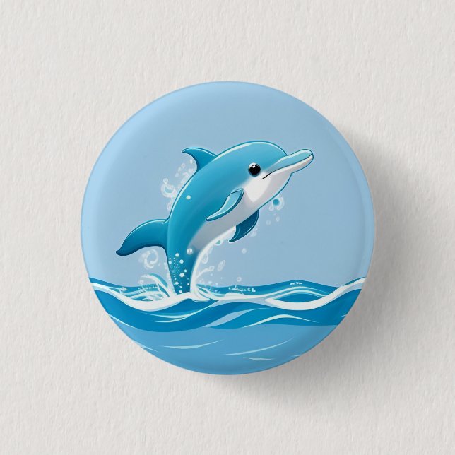 Süßer blauer Delfin spielt glücklich im Wasser Button (Vorderseite)