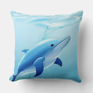 Süßer blauer Delfin spielt glücklich im Wasser Kissen
