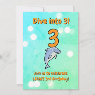 Süßer blauer Delfin zum 3. Geburtstag - Tauche ein Einladung