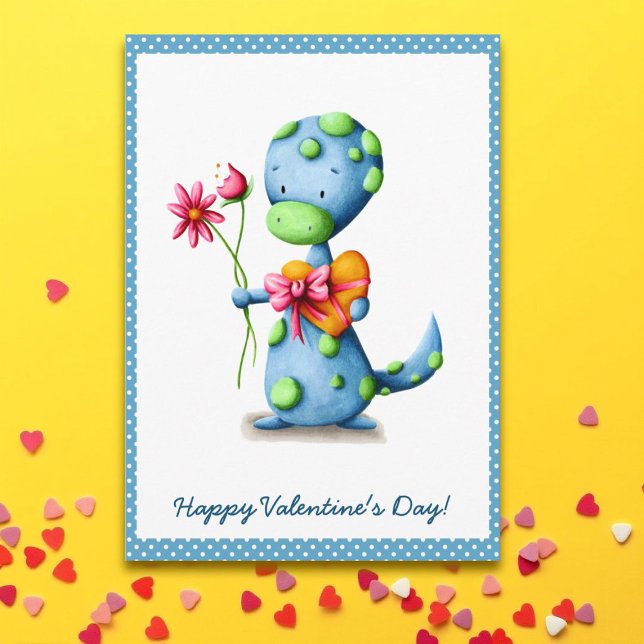 Süßer blauer Dino Valentinstag Karte (Von Creator hochgeladen)