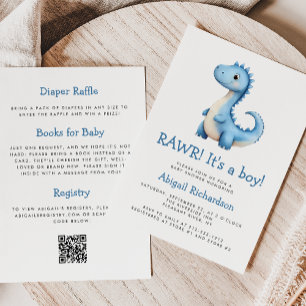 Süßer blauer Dinosaurier QR-Code Jungen-Baby-Party Einladung