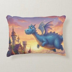 Süßer blauer Drache fliegt über Schloss Dekokissen