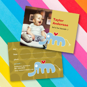 Süßer blauer Elefant Cartoon Kinder Foto Spielterm Telefonnummerkarte