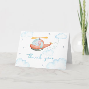 Süßer blauer Elefant Hubschrauber Baby Shower Dankeskarte