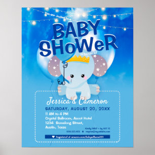 Süßer blauer Elefant & Luftballons Baby Party Flye Poster