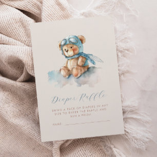 Süßer blauer Flieger-Teddybär-Windel-Raffle Begleitkarte